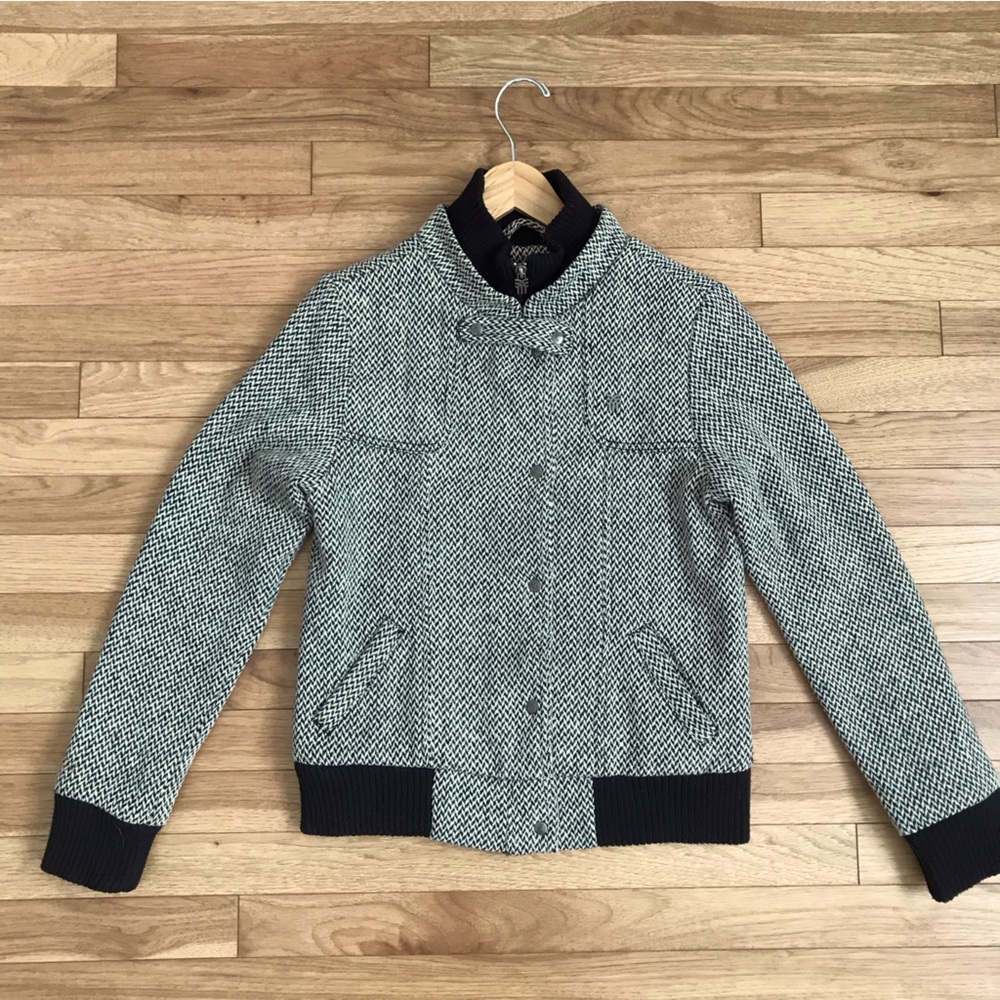 Small wool bomber jacket chevron black and white Fenchurch w zipper